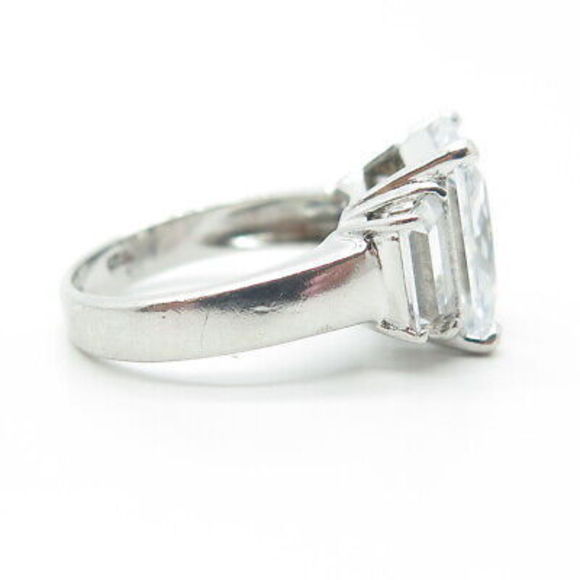 925 Sterling Silver Vintage Uncas Square-Cut White C Z Engagement Ring Size 6 - Picture 4 of 8